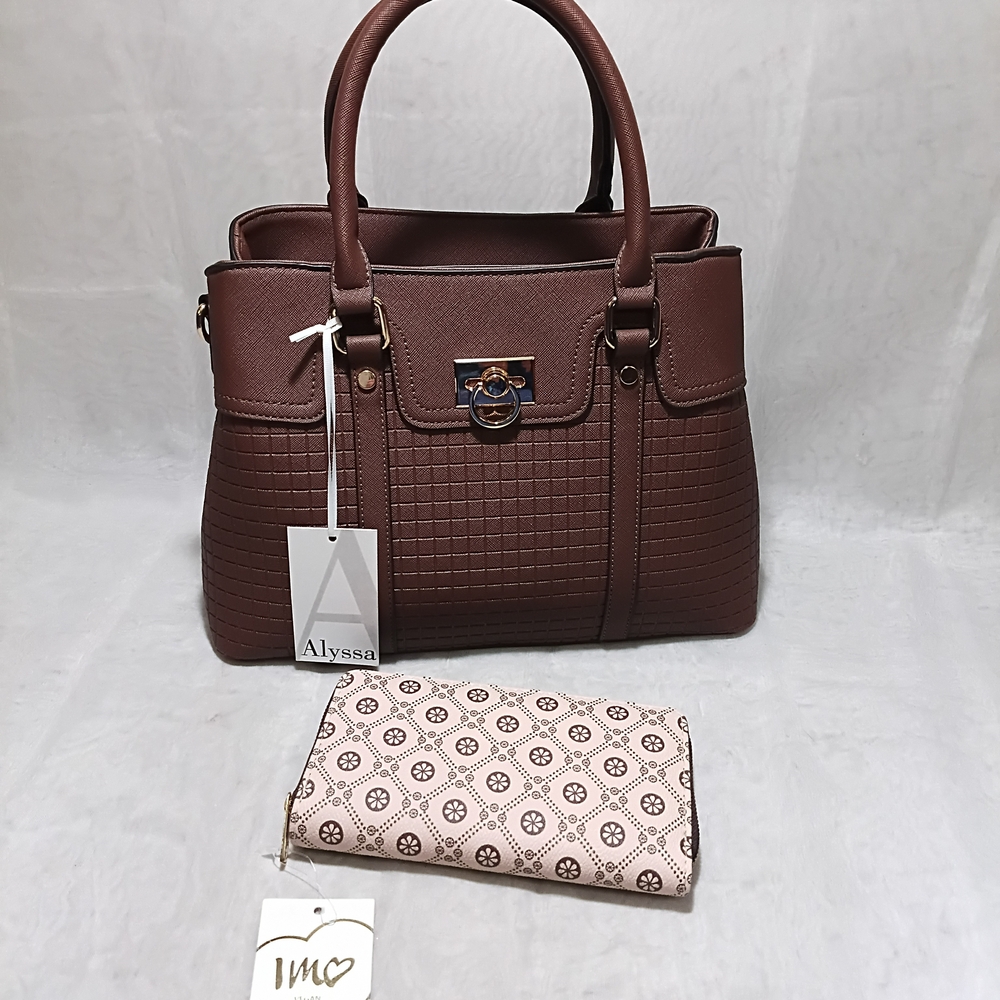 Allyssa Brown Handbag with Paired Pink Patterm Wallet, NWT